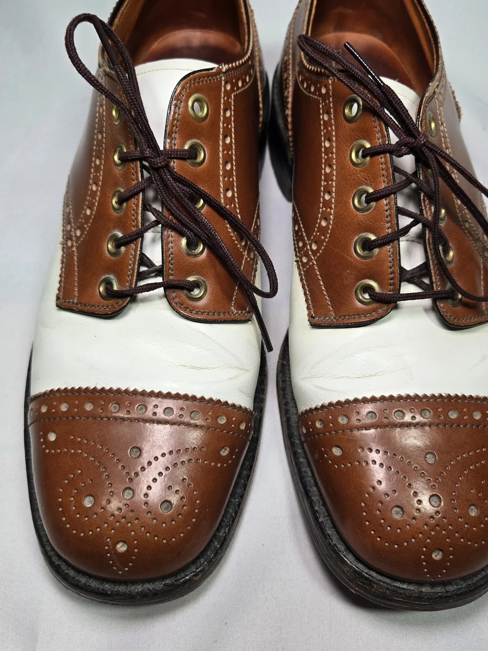 Vintage BOSTONIANS Leather Saddle Oxford Shoes Brown/White Classic Preppy